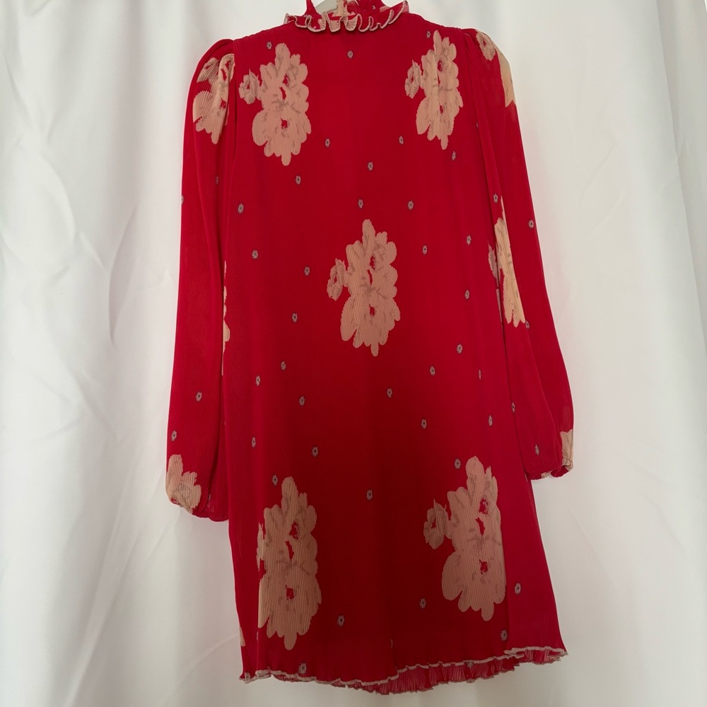 Ganni Red Tie Front Georgette Mini Dress Lollipop - Picture 7 of 8